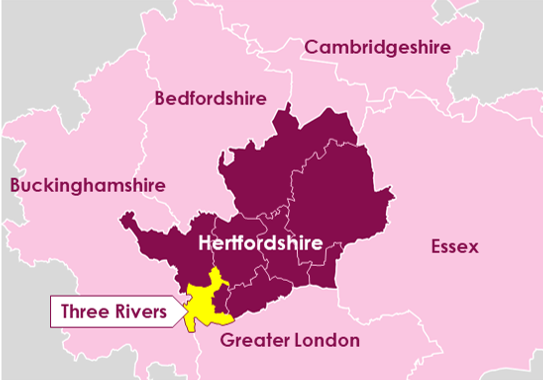 Map of the county of Hertfordshire